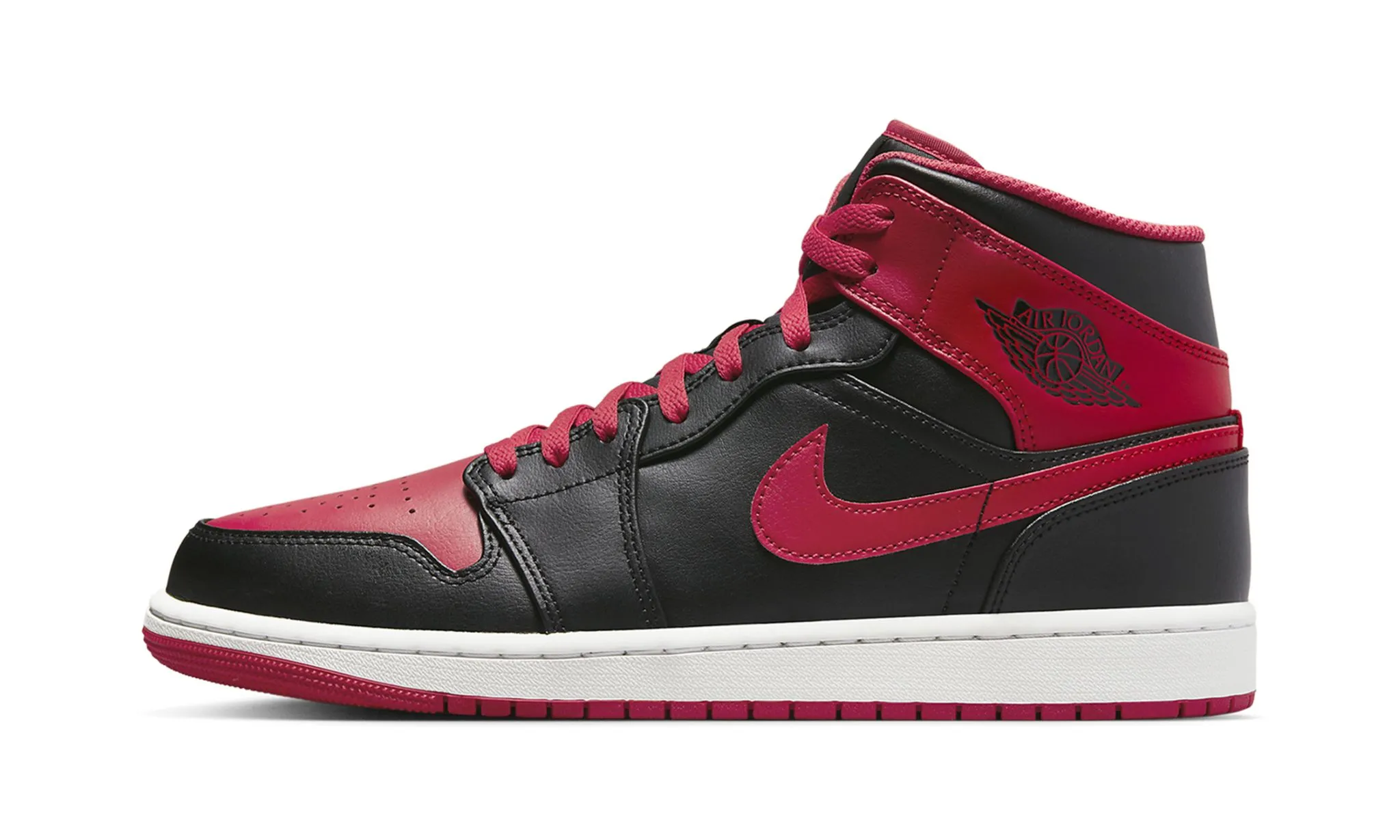 Air Jordan 1 Mid Alternate Bred Black Fire Red Outdoor Walk Petal Path