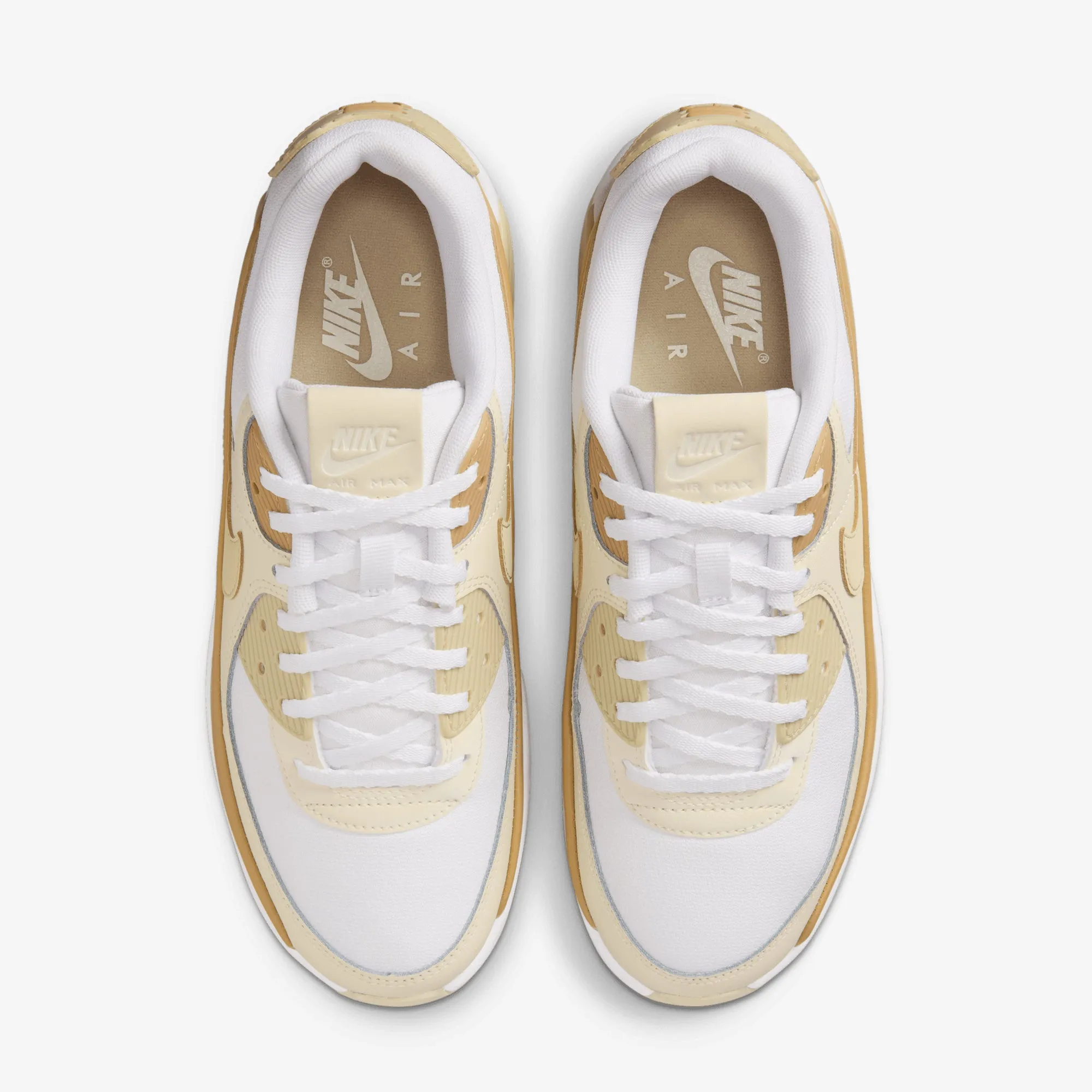 Nike | AIR MAX 90 LV8 { WHITE/TEAM GOLD-CLUB GOLD-COCONUT MILK Satin Glow