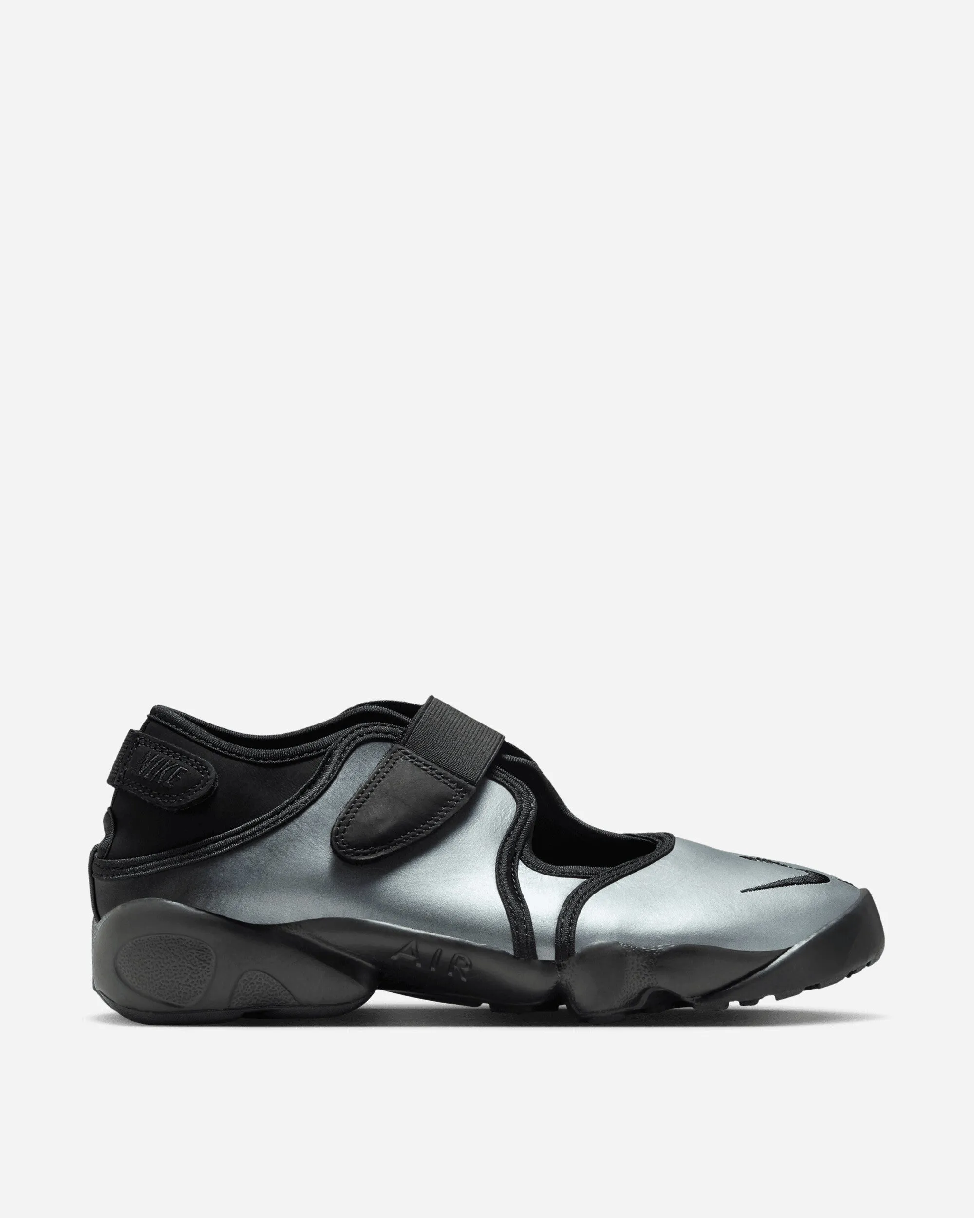 Women's Air Rift Leather Sandals Metallic Silver / Black heel cup Foot Glow