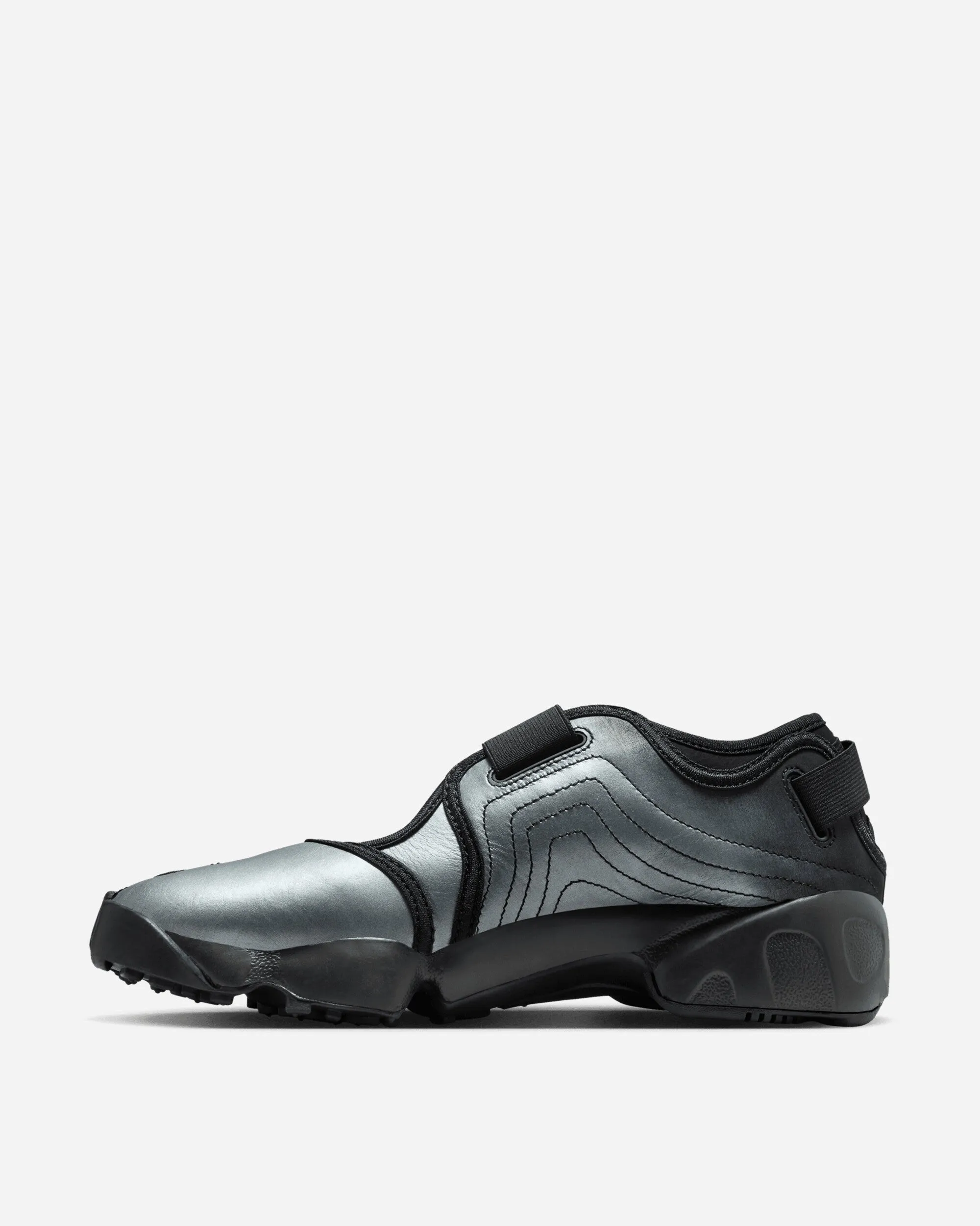 Street Run slow walk Women's Air Rift Leather Sandals Metallic Silver / Black