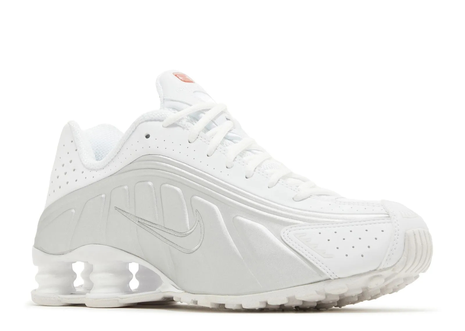 Nike Shox R4 White Metallic Silver anatomical shoe shape night running footwear