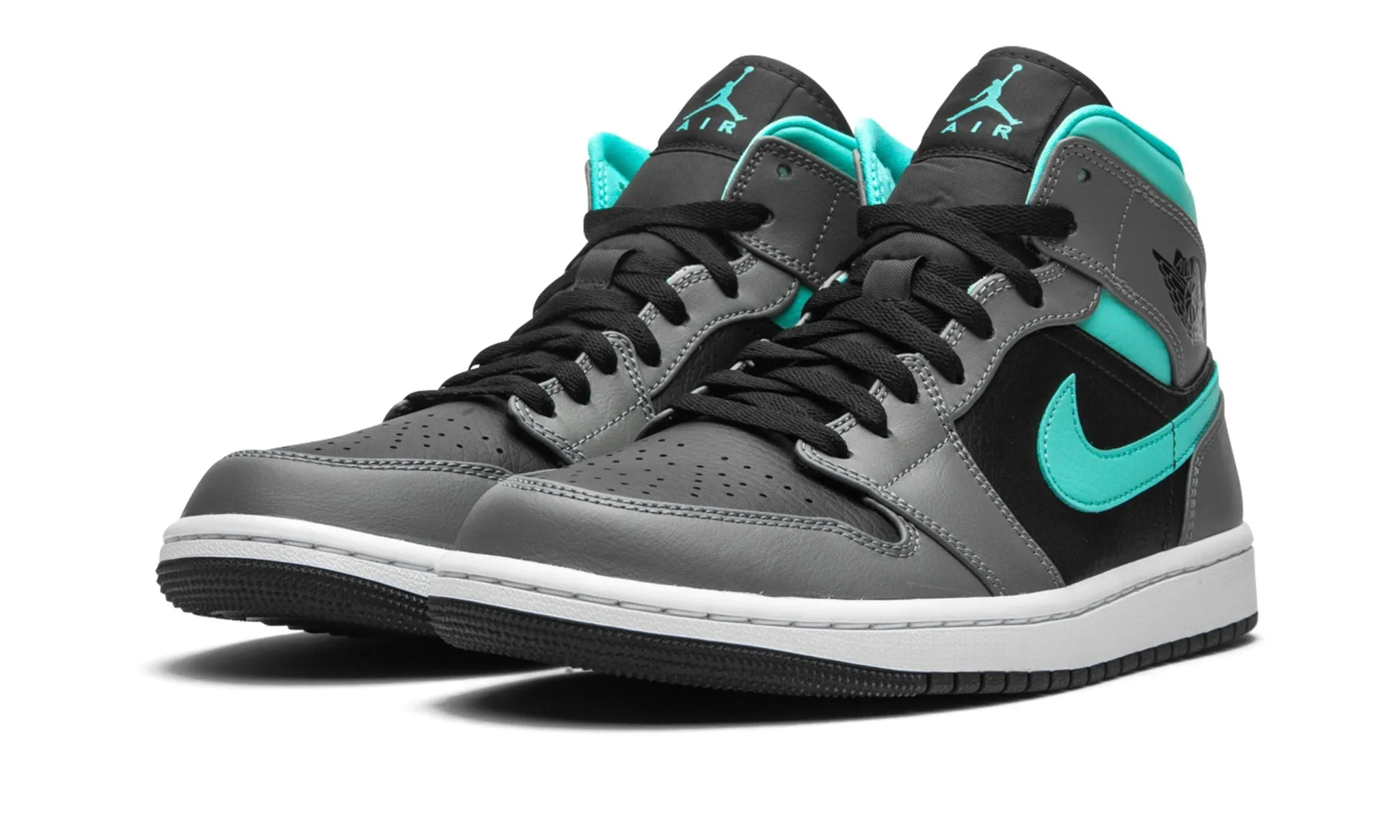Air Jordan 1 Mid Grey Aqua Tread Pattern Red Hot