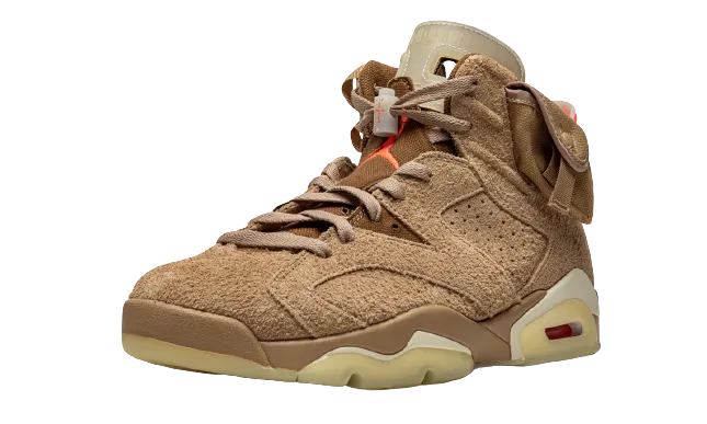 Jordan 6 Retro "Travis Scott - British Khaki" Leather Material Stylish Upper