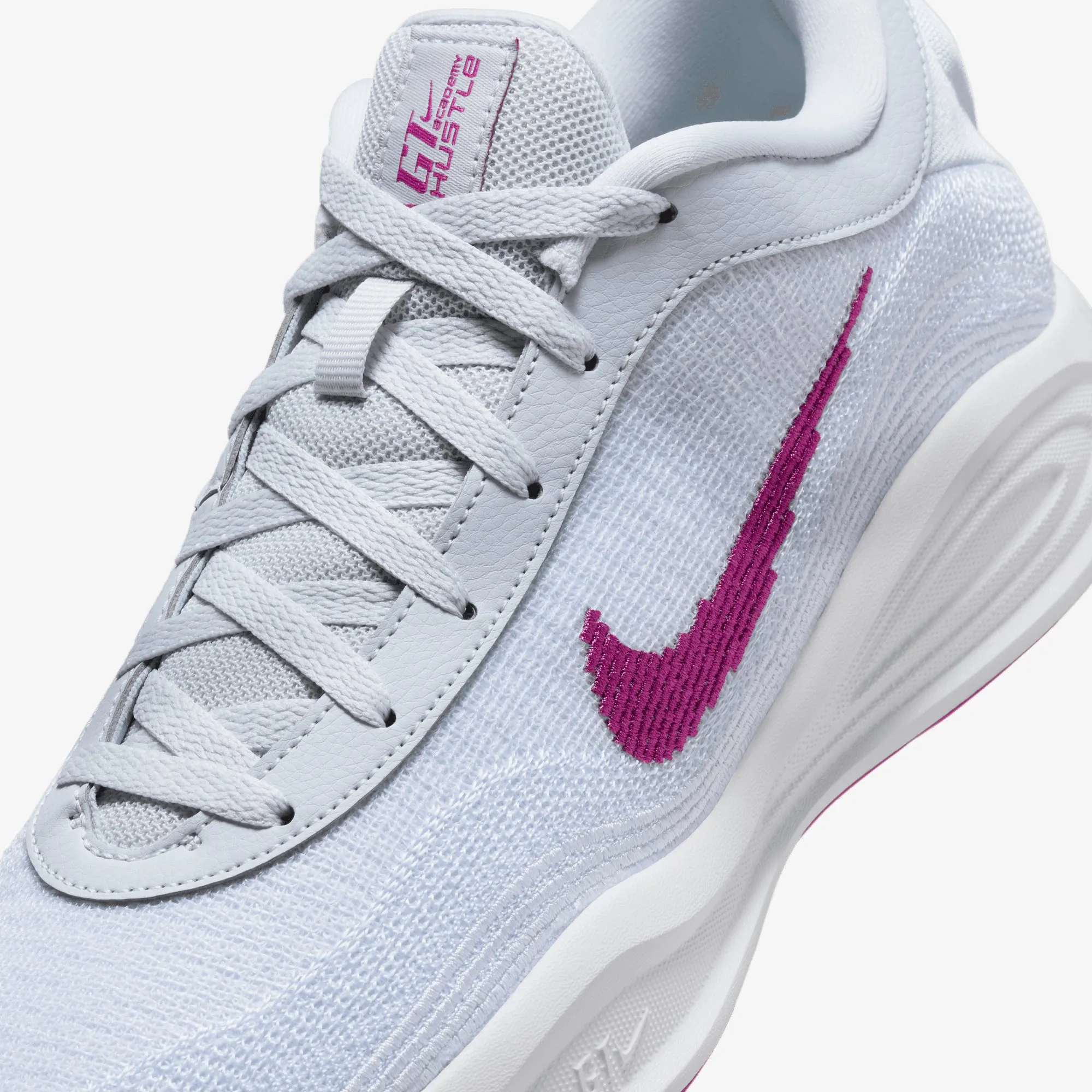 NIKE | G.T. HUSTLE ACADEMY EP { PURE PLATINUM/HOT FUCHSIA-WHITE Reinforced toe River Cross