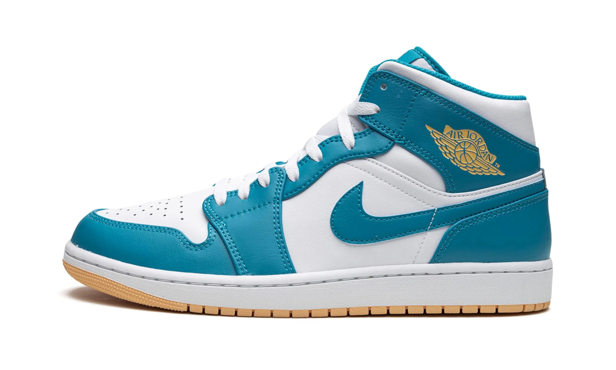 Unisex Design Trend Fit Air Jordan 1 Mid Aquatone Gold White
