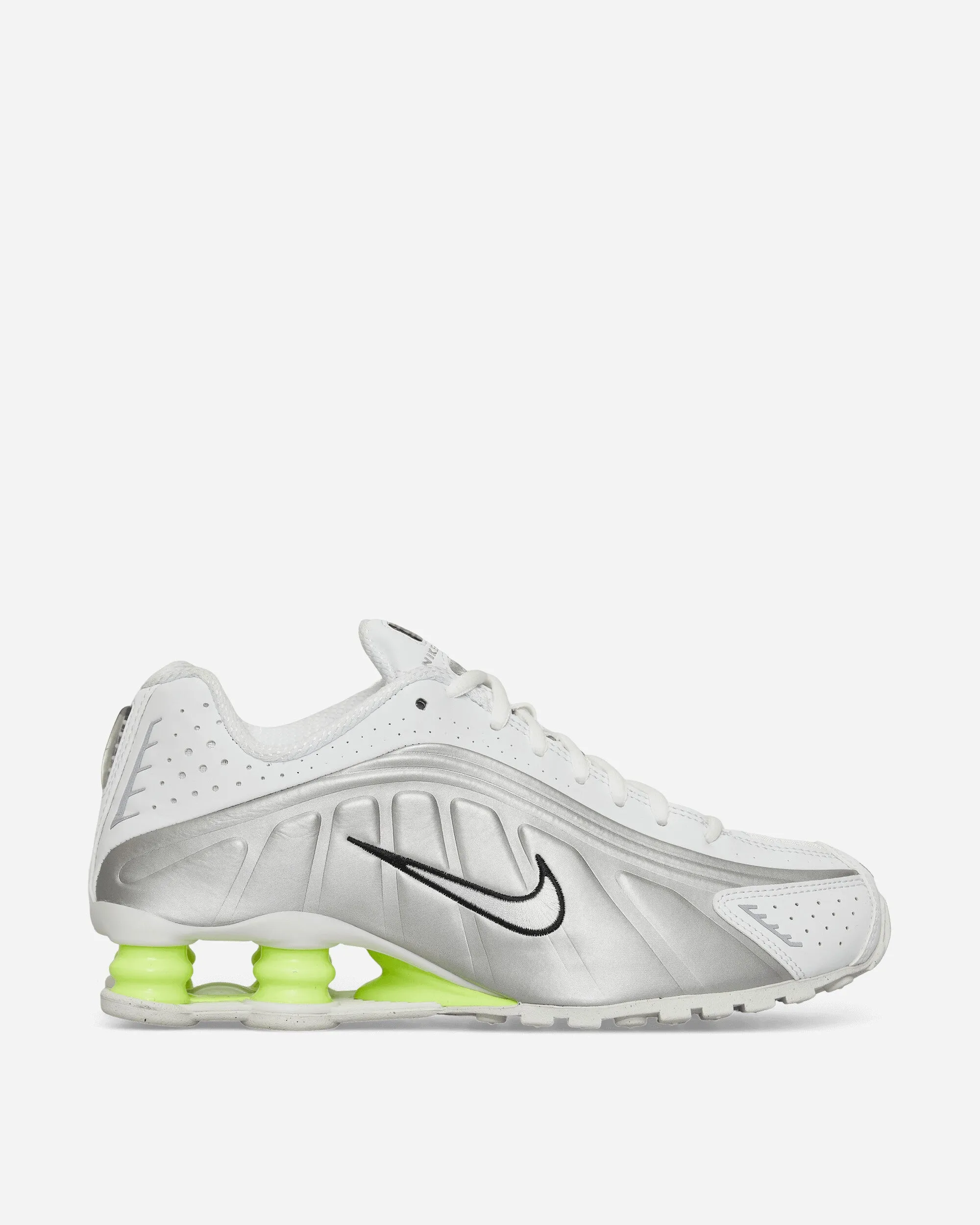 New Drop Women's Shox R4 Sneakers White / Metallic Silver / Volt
