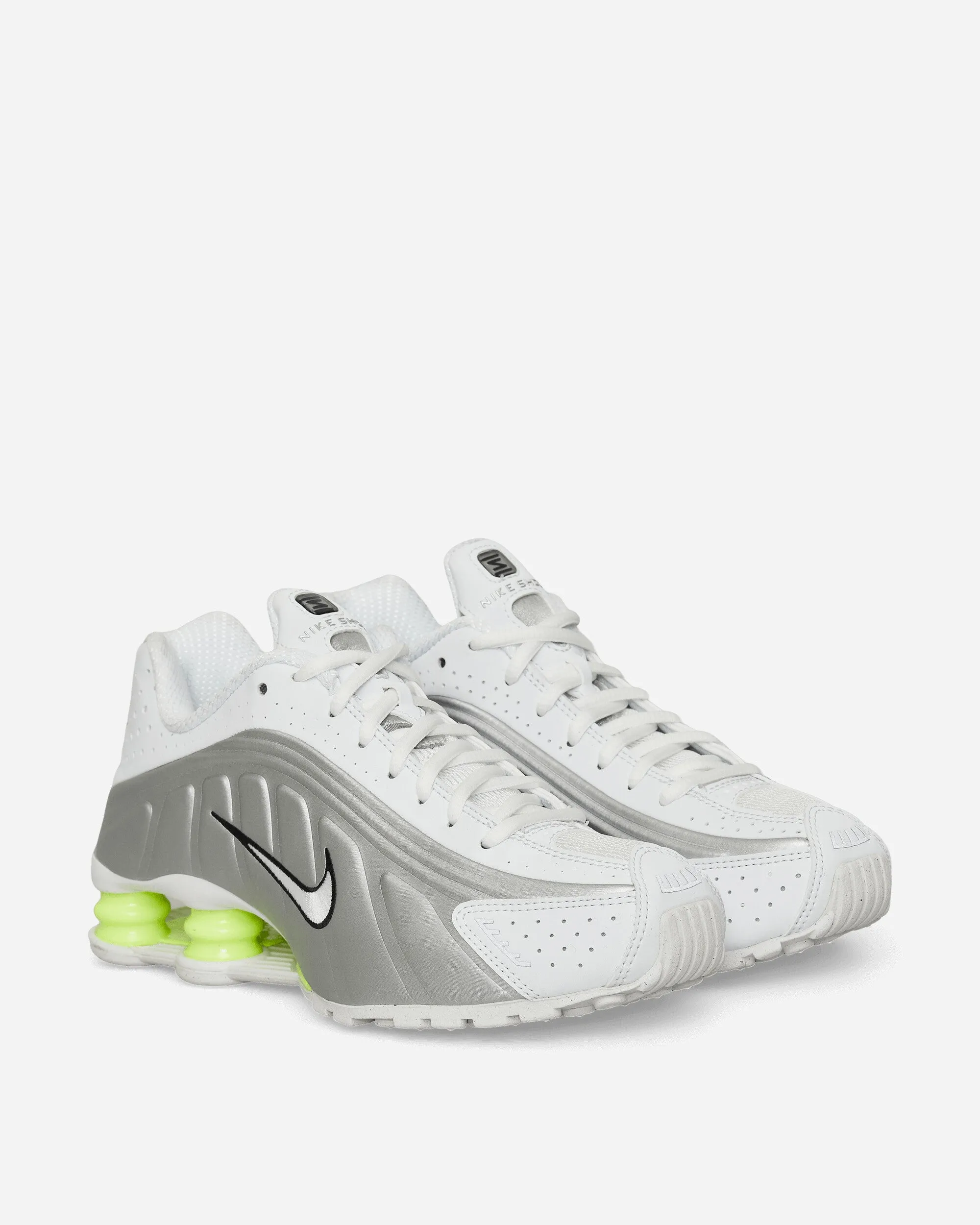 Women's Shox R4 Sneakers White / Metallic Silver / Volt Magic Mood Block Walk