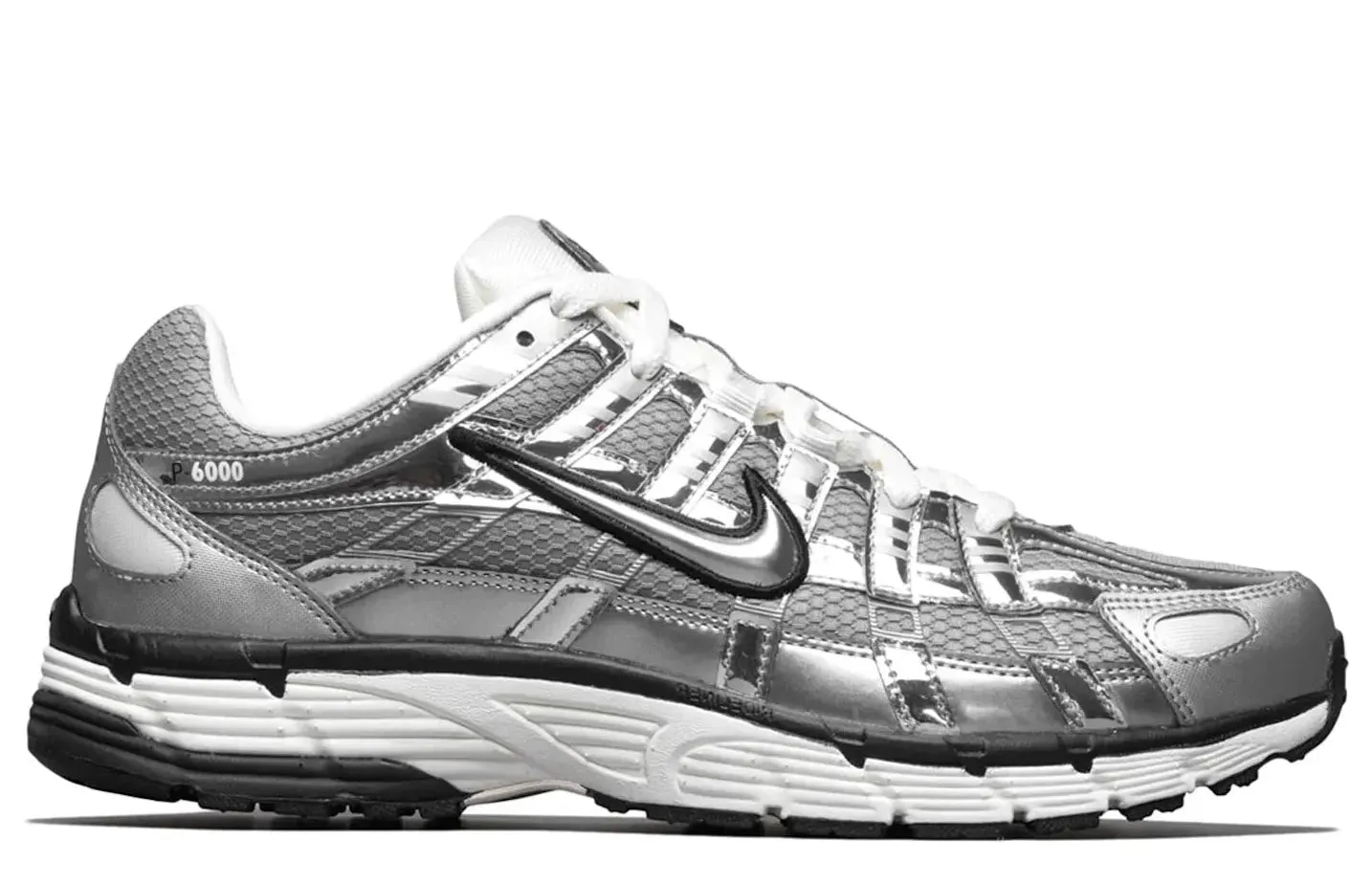 Nike P-6000 Metallic Silver solo running left - foot shoe