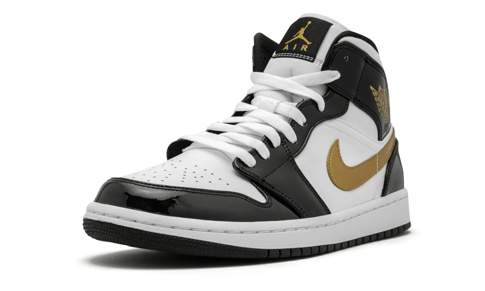 Air Jordan 1 Mid Patent SE Black Gold Driving Comfort
