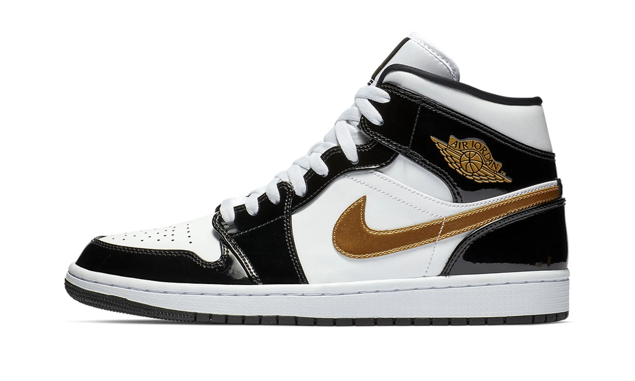 Air Jordan 1 Mid Patent SE Black Gold Slim Build