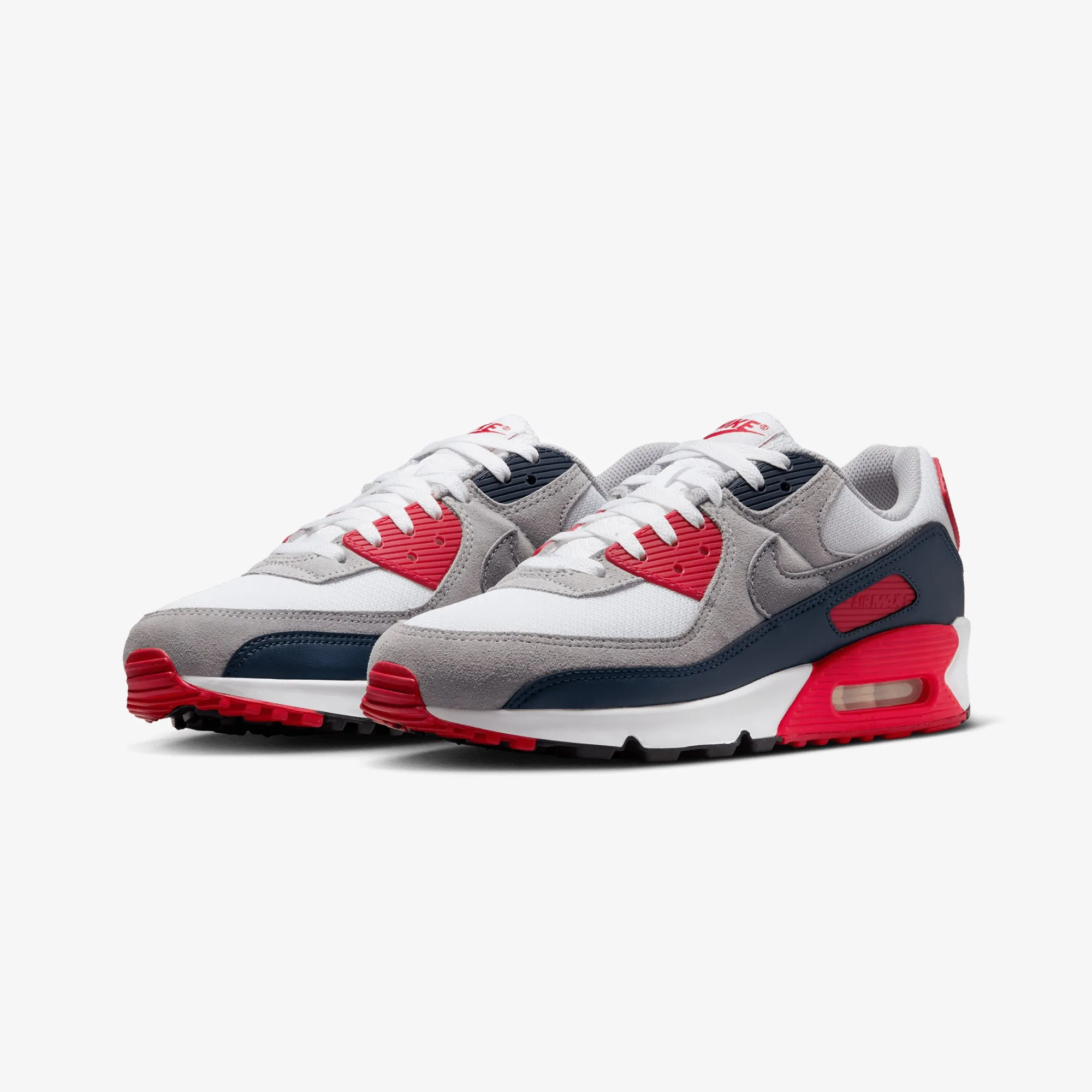Nike | AIR MAX 90 { WHITE/COOL GREY-UNIVERSITY RED Body Align Tech Knit