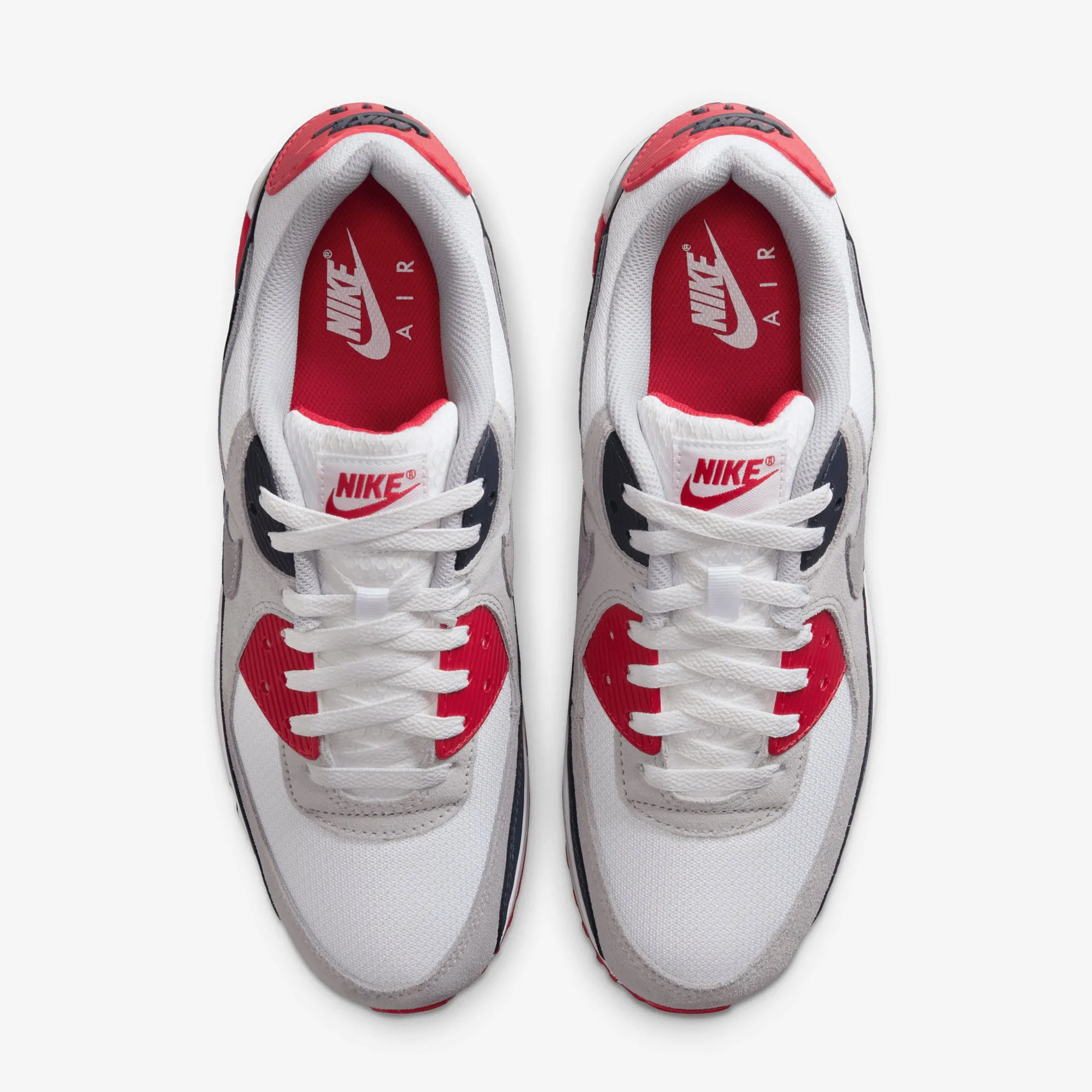 Nike | AIR MAX 90 { WHITE/COOL GREY-UNIVERSITY RED Comfort Lining Soft Tone