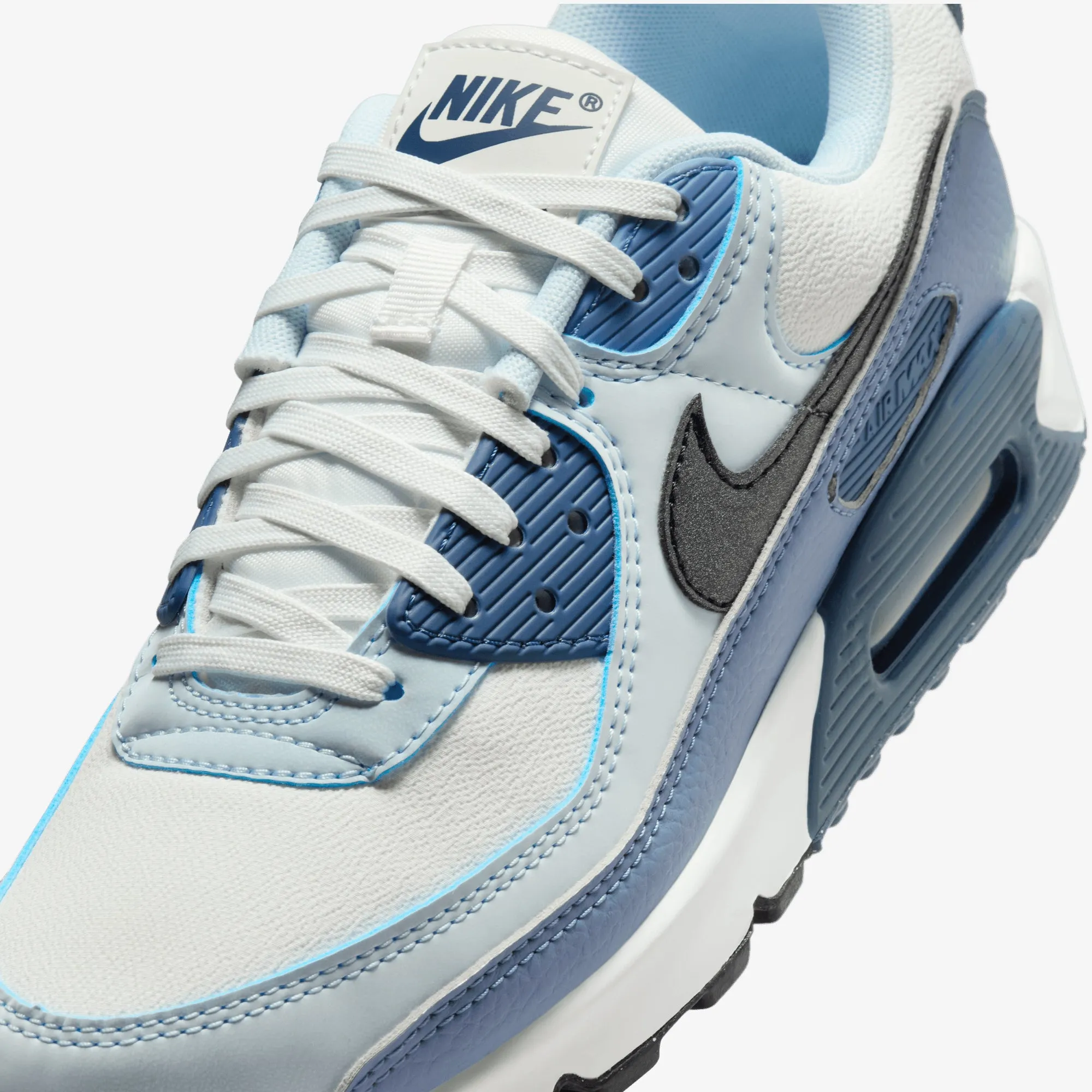Nike | AIR MAX 90 { SUMMIT WHITE/BLACK-ASHEN SLATE-BLUE TINT Toe box