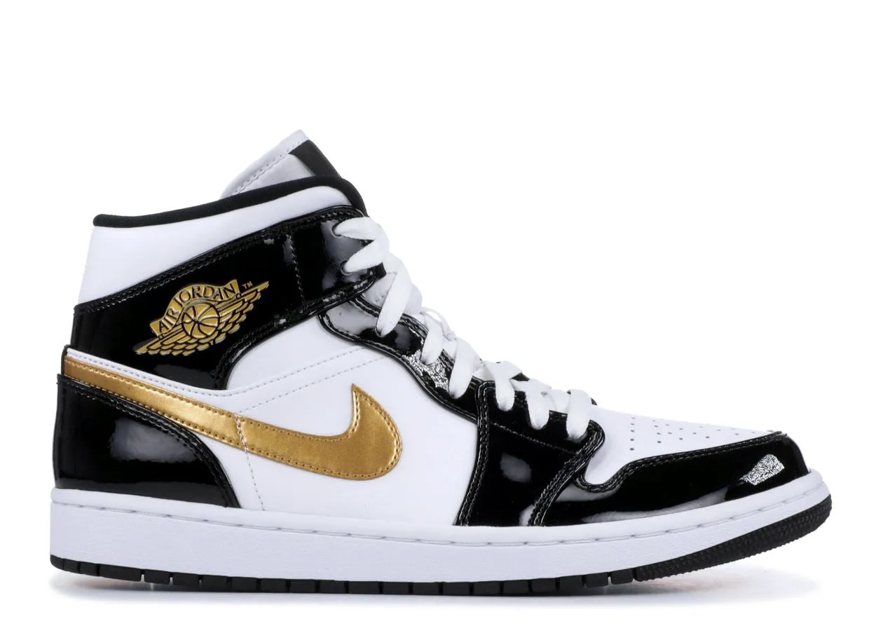 Snug Lining Air Jordan 1 Mid Patent Black White Gold