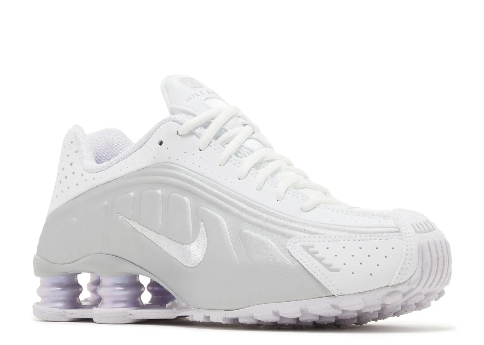 tennis - compatible shoes slow - paced running shoes Nike Shox R4 White Metallic Platinum Barely Grape