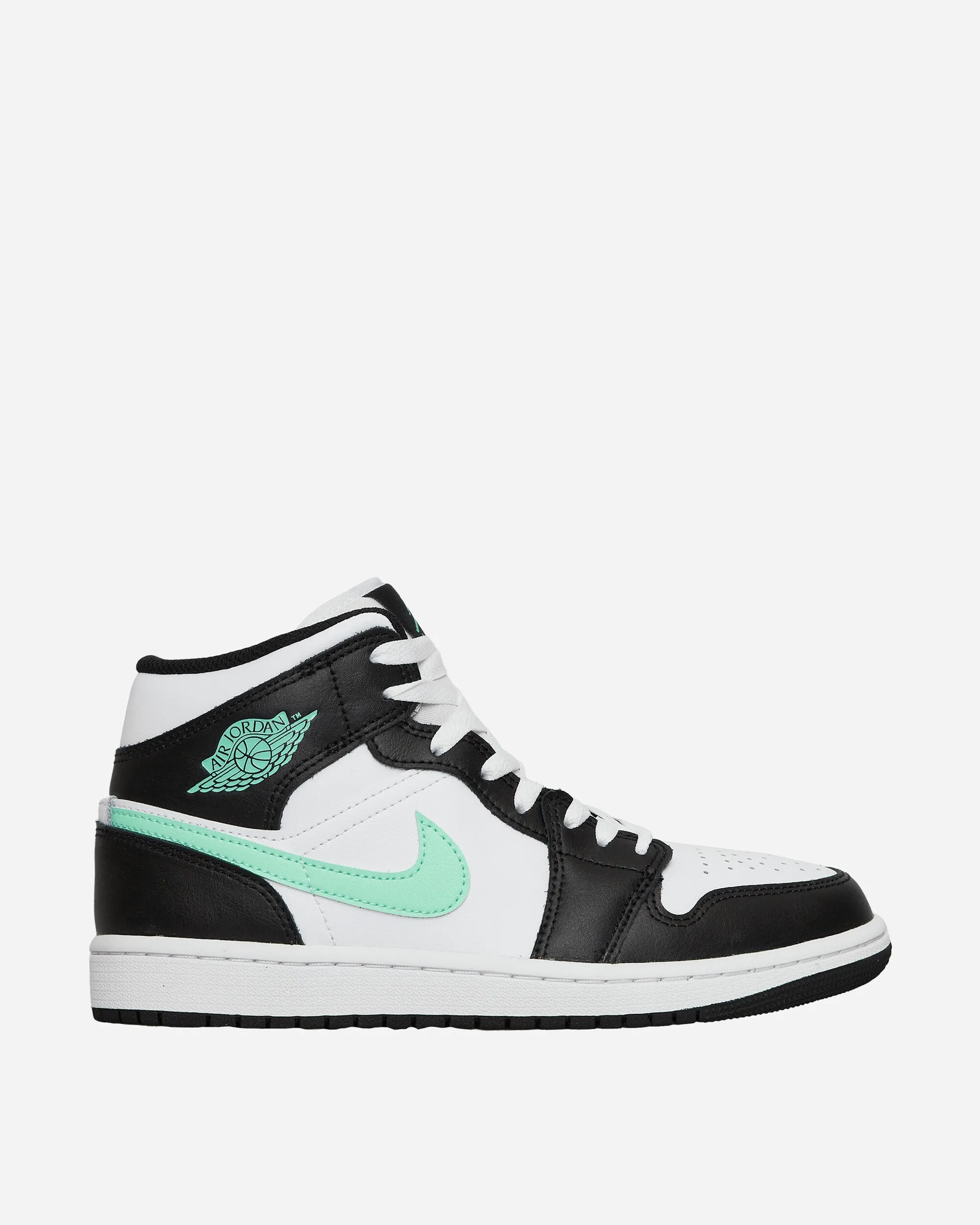 Air Jordan 1 Mid Sneakers White / Black / Green Glow Stable base Calm Mood