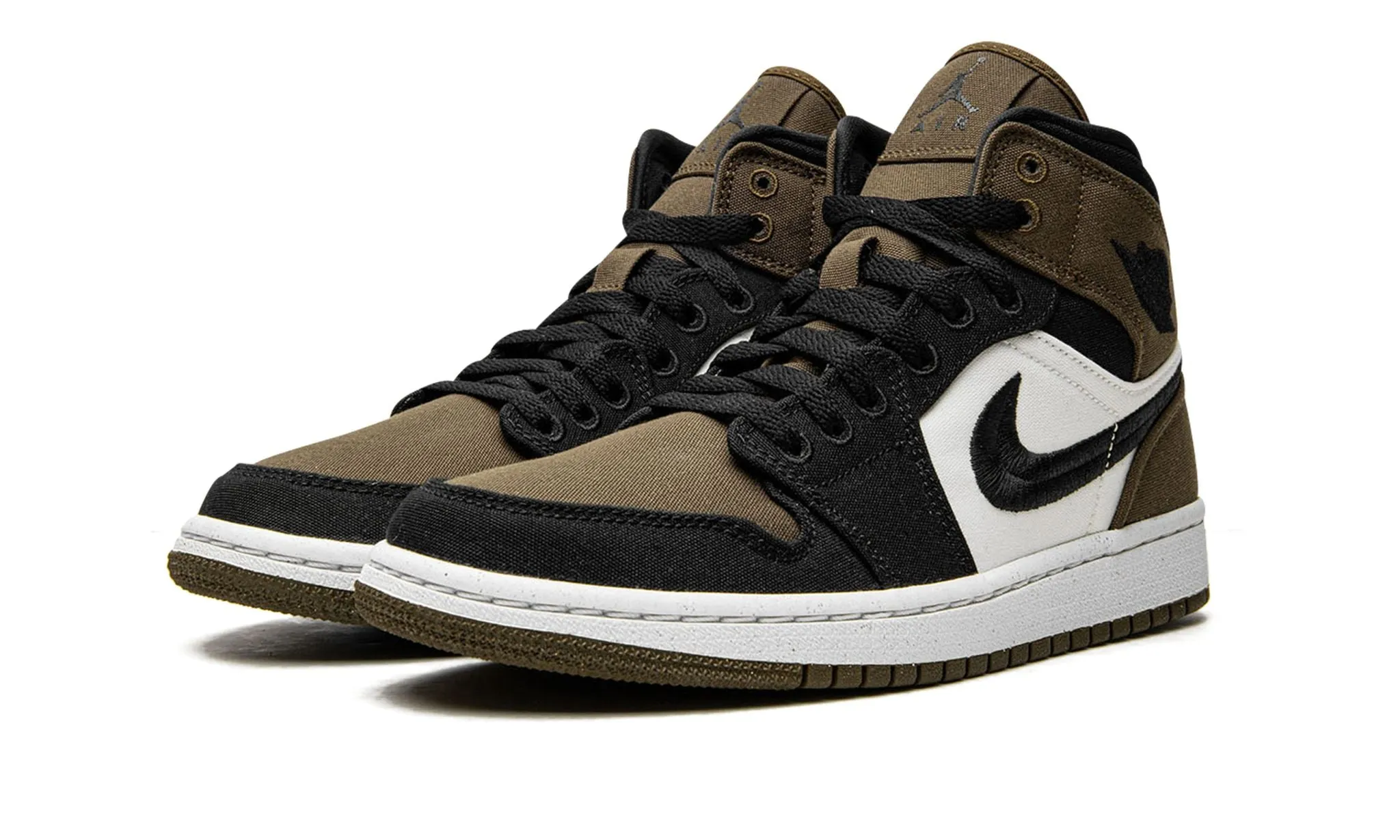 Wmns Air Jordan 1 Mid SE Olive Toe Pull Step Urban Tasks