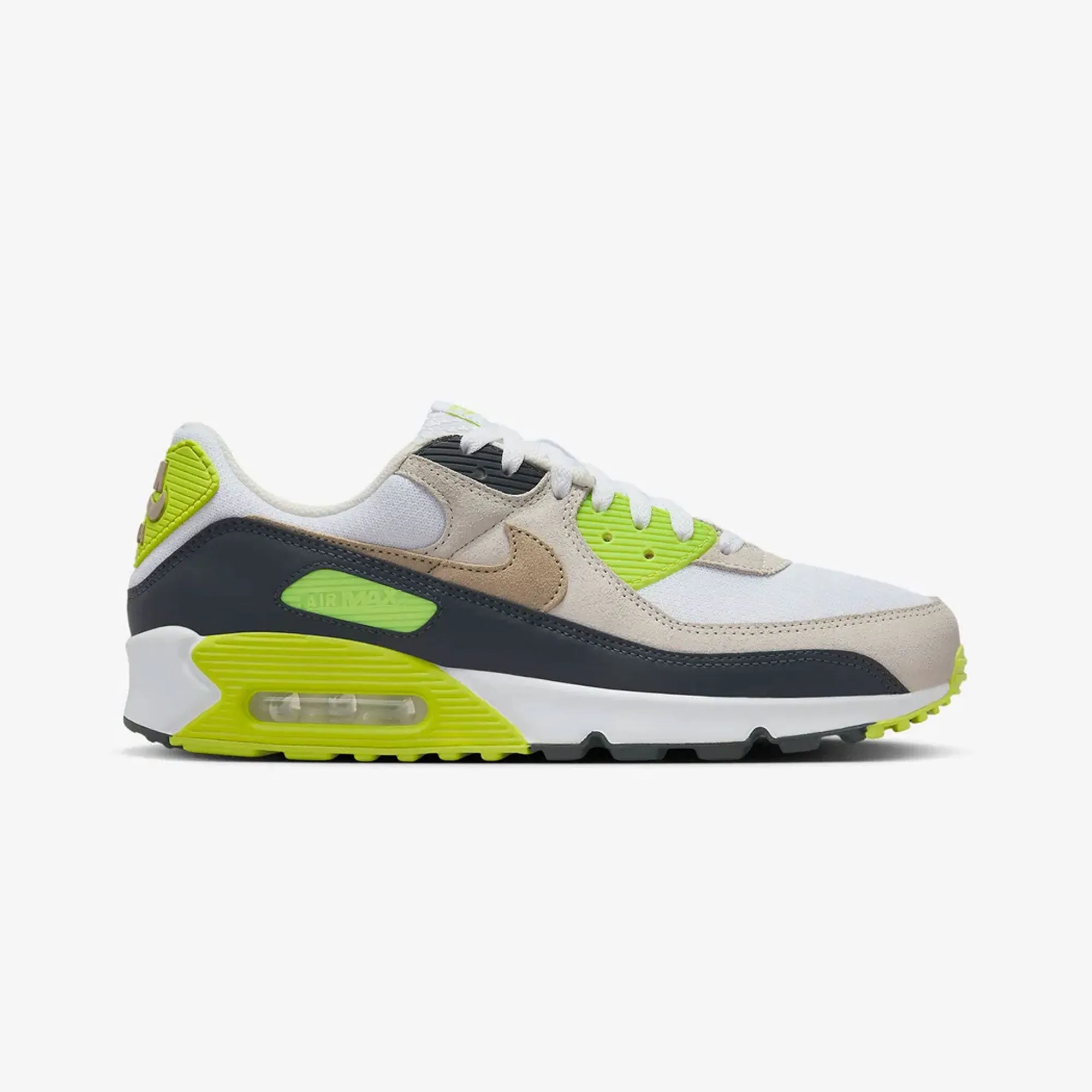 NIKE | AIR MAX 90 { WHITE/KHAKI-CYBER-DK SMOKE GREY Toe box Street Run