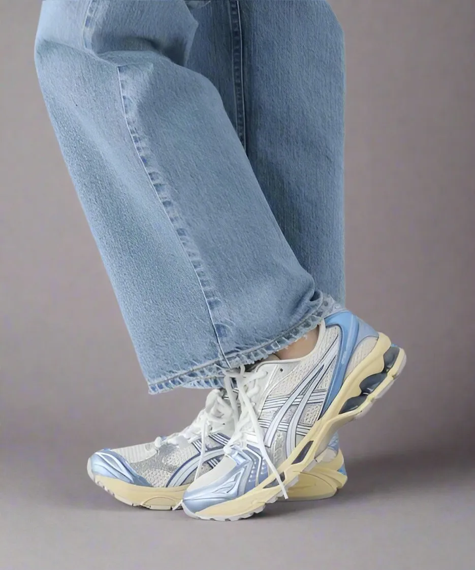 ASICS Gel-Kayano 14 Cream Metallic Blue Microfiber Overlays Modern Street